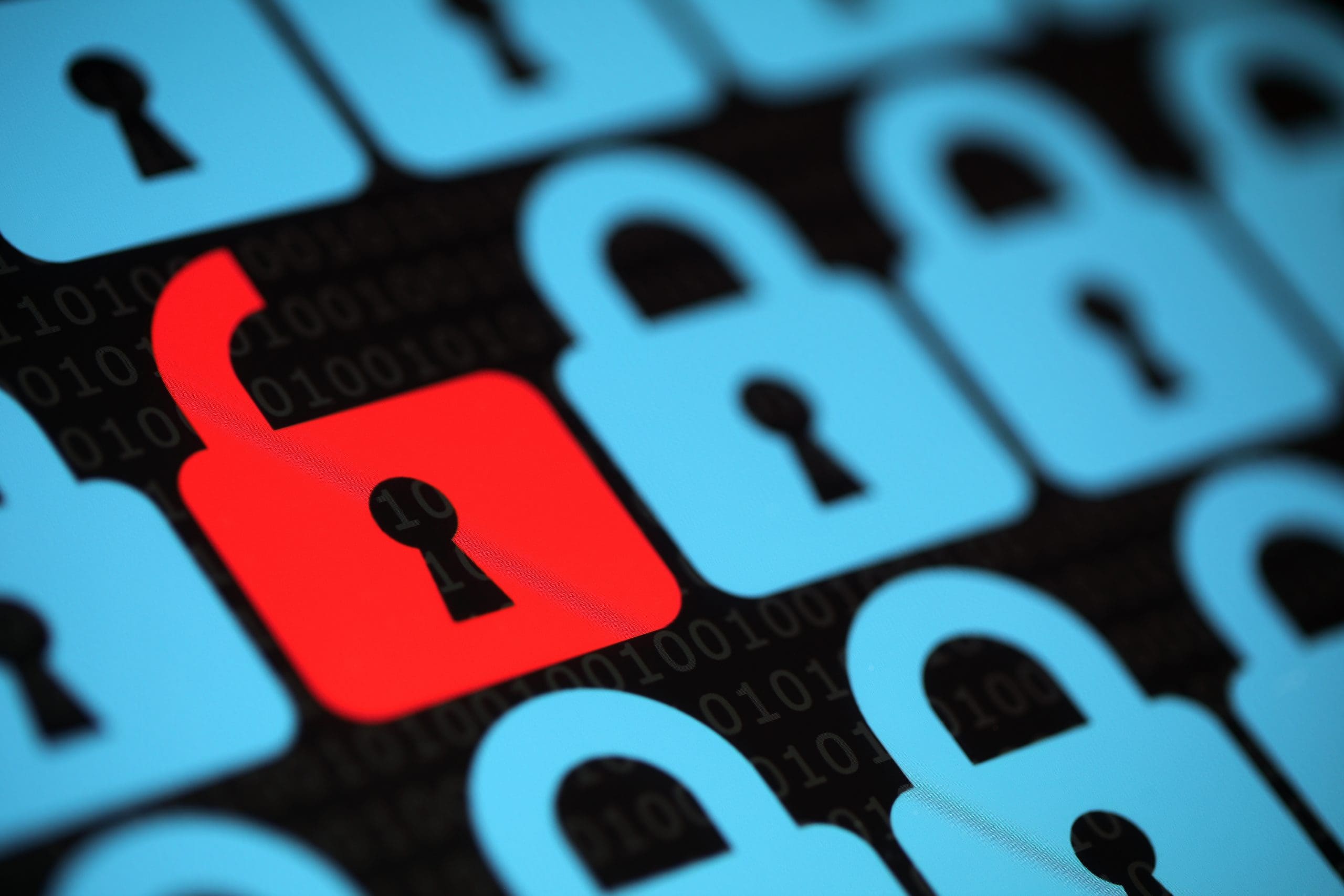 A red padlock on a black background.