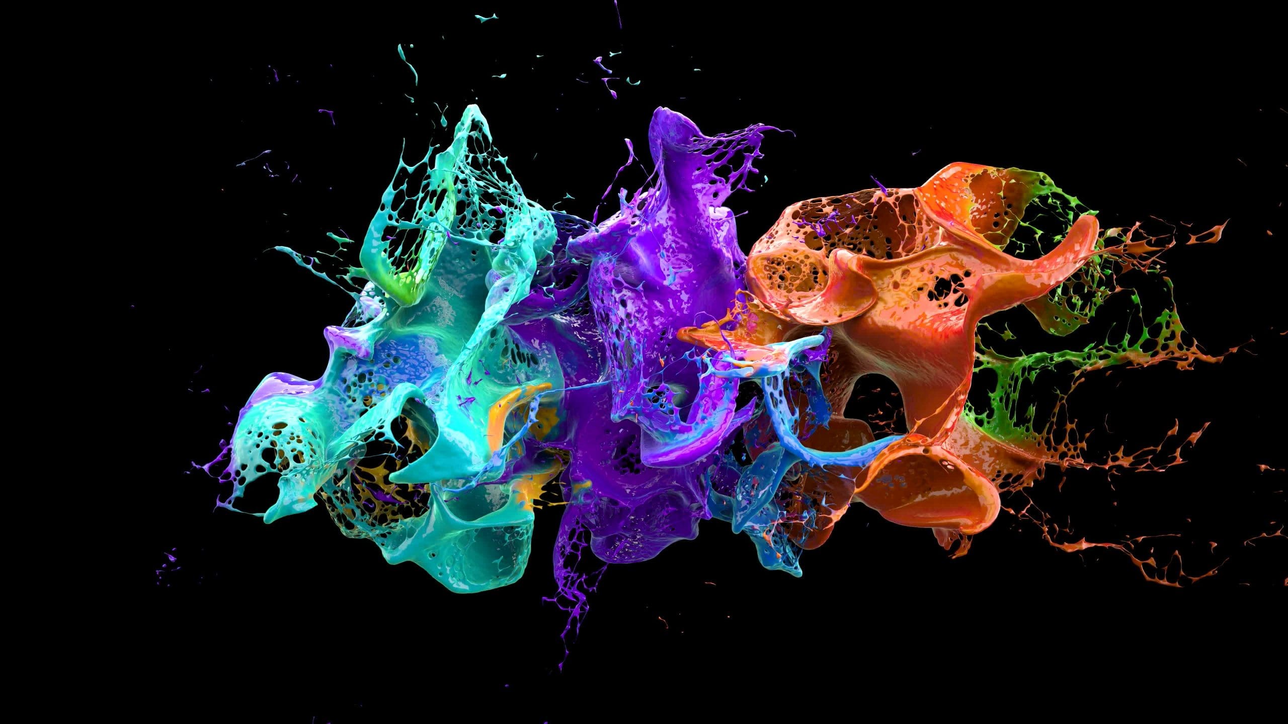 A colorful splash of liquid on a black background.